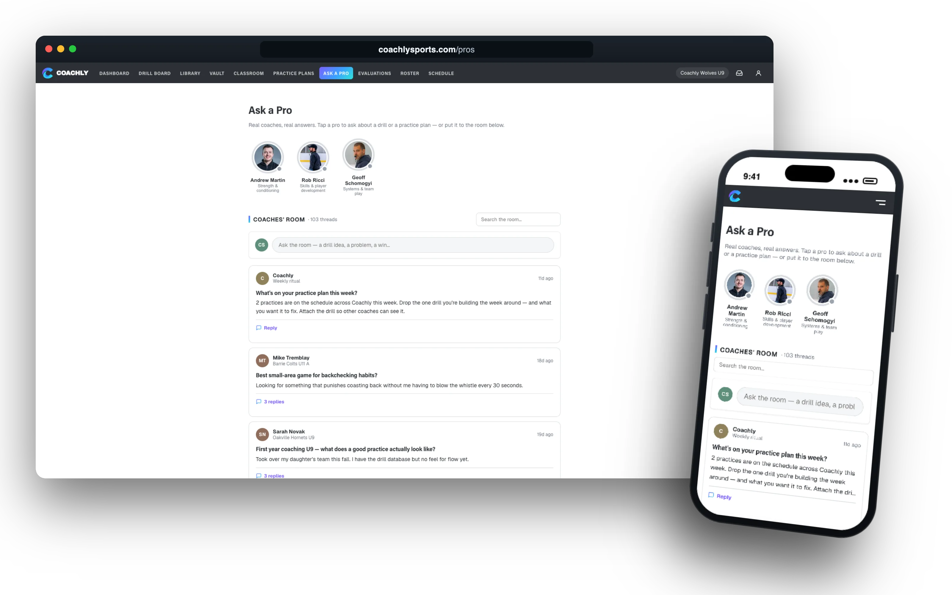 Coachly Ask a Pro on desktop and iPhone