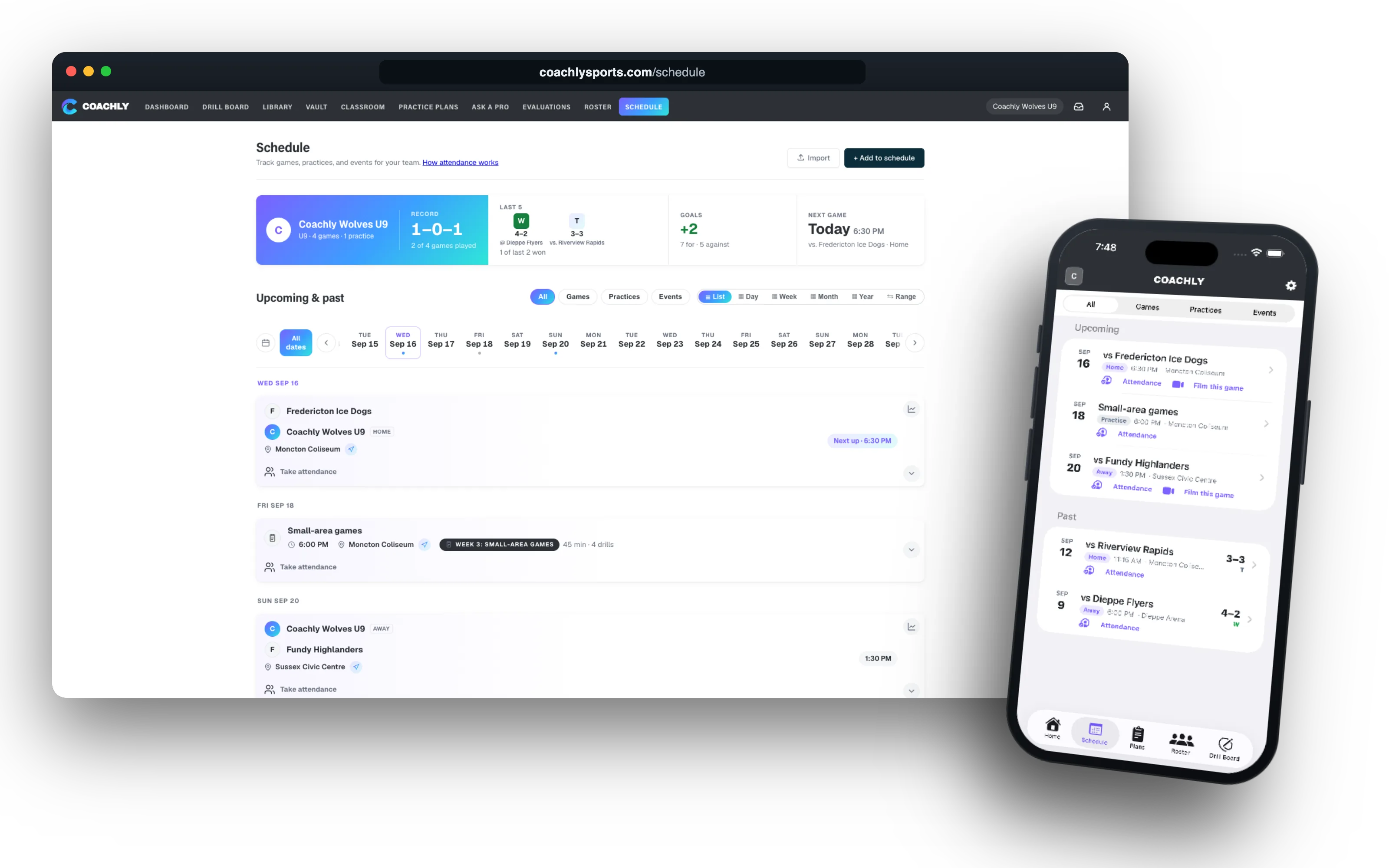 Coachly Team side on desktop and iPhone